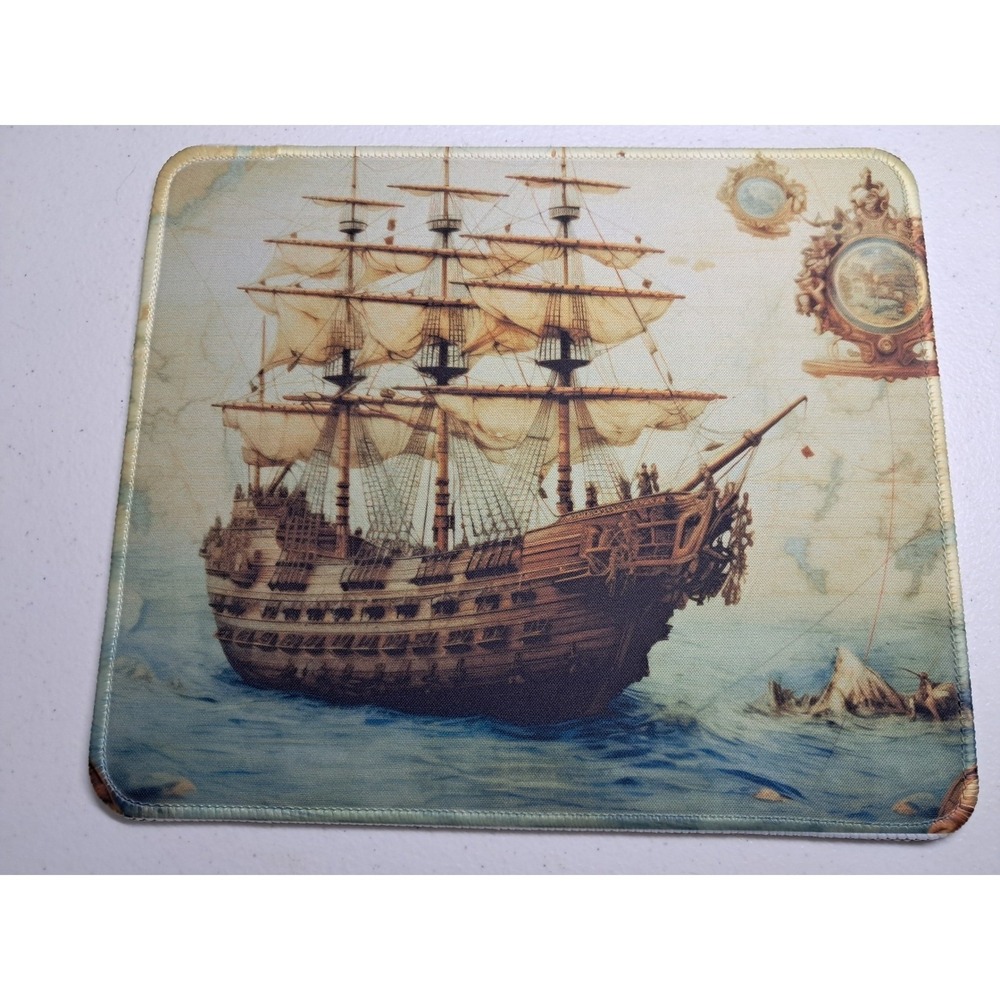 Vintage Nautical Tall Ship Mousepad Stitched Edge Sailing Vessel Desk Mat